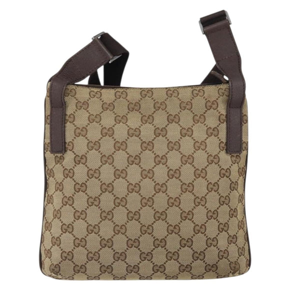 GUCCI GG Canvas Shoulder Bag Beige Silver 122793 Auth SW2065