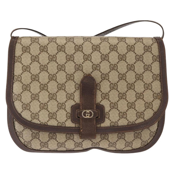 GUCCI GG Supreme Shoulder Bag PVC Beige Gold Auth SW2068