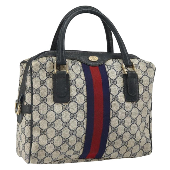 GUCCI GG Supreme Sherry Line Hand Bag PVC Navy Gold 37 02 3839 Auth SW2071