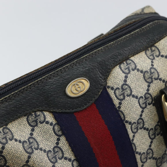 GUCCI GG Supreme Sherry Line Hand Bag PVC Navy Gold 37 02 3839 Auth SW2071