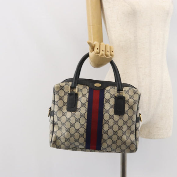 GUCCI GG Supreme Sherry Line Hand Bag PVC Navy Gold 37 02 3839 Auth SW2071