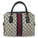 GUCCI GG Supreme Sherry Line Hand Bag PVC Navy Gold 37 02 3839 Auth SW2071-2