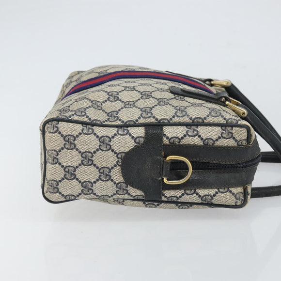 GUCCI GG Supreme Sherry Line Hand Bag PVC Navy Gold 37 02 3839 Auth SW2071