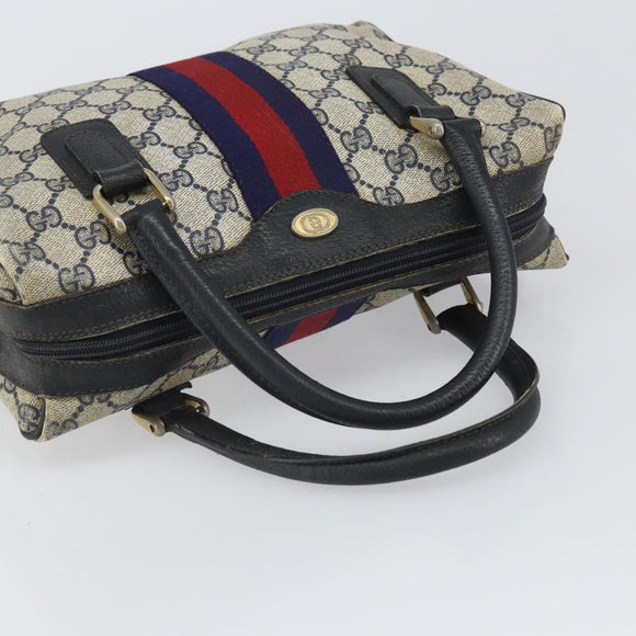 GUCCI GG Supreme Sherry Line Hand Bag PVC Navy Gold 37 02 3839 Auth SW2071