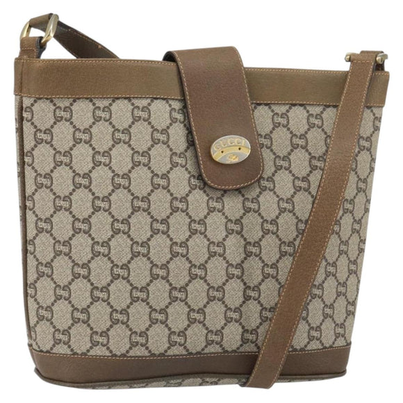 GUCCI GG Plus Supreme Shoulder Bag PVC Beige Gold Auth SW2072