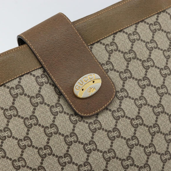 GUCCI GG Plus Supreme Shoulder Bag PVC Beige Gold Auth SW2072