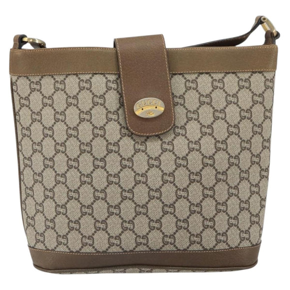 GUCCI GG Plus Supreme Shoulder Bag PVC Beige Gold Auth SW2072