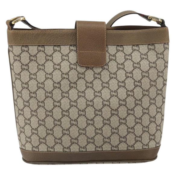 GUCCI GG Plus Supreme Shoulder Bag PVC Beige Gold Auth SW2072