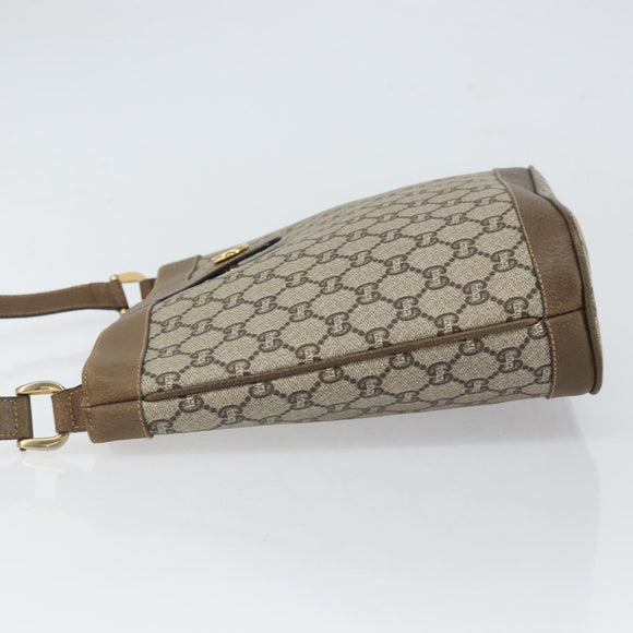 GUCCI GG Plus Supreme Shoulder Bag PVC Beige Gold Auth SW2072