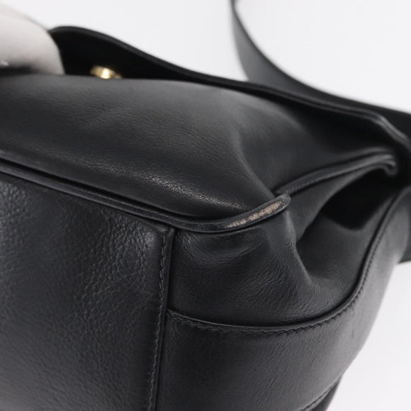 GUCCI Shoulder Bag Leather Black Gold Auth SW2077