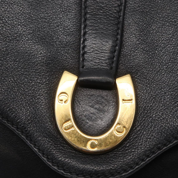 GUCCI Shoulder Bag Leather Black Gold Auth SW2077