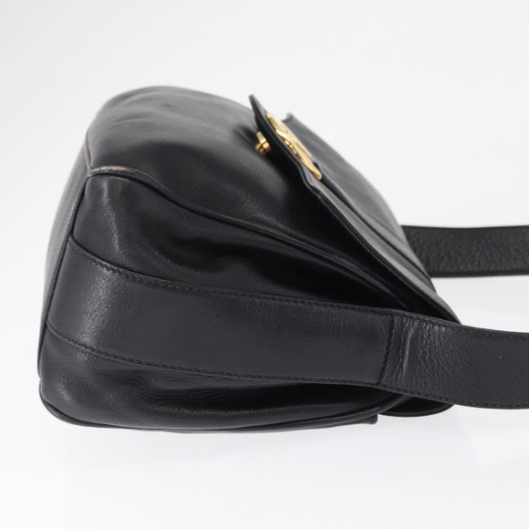 GUCCI Shoulder Bag Leather Black Gold Auth SW2077