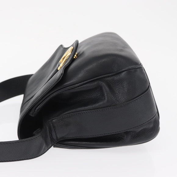 GUCCI Shoulder Bag Leather Black Gold Auth SW2077