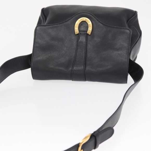 GUCCI Shoulder Bag Leather Black Gold Auth SW2077