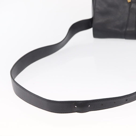 GUCCI Shoulder Bag Leather Black Gold Auth SW2077