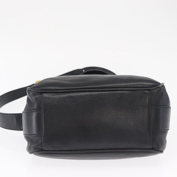 GUCCI Shoulder Bag Leather Black Gold Auth SW2077