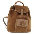 GUCCI Bamboo Backpack Suede Brown Gold 003 1956 0030 Auth SW2078-1