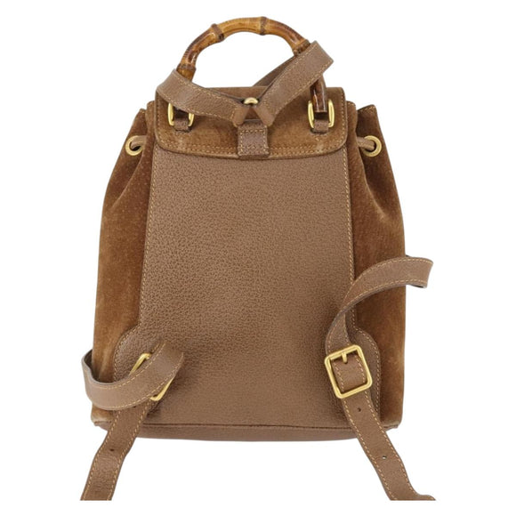GUCCI Bamboo Backpack Suede Brown Gold 003 1956 0030 Auth SW2078