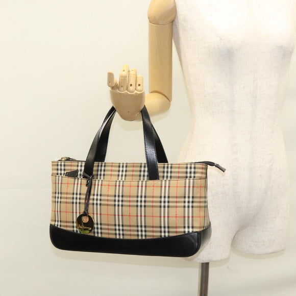 Burberrys Nova Check Hand Bag Canvas Beige Auth sw208