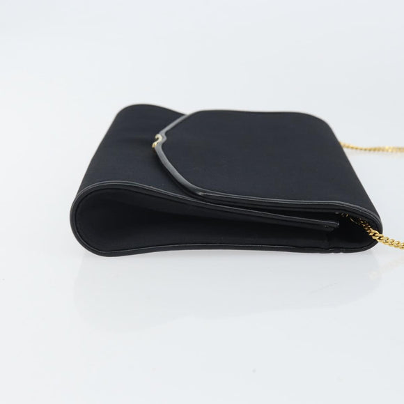 GUCCI Chain Shoulder Bag Nylon Black Gold Auth SW2080