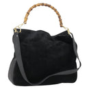 GUCCI Bamboo Hand Bag Suede 2way Gold Black 001 123 1577 Auth SW2081-1