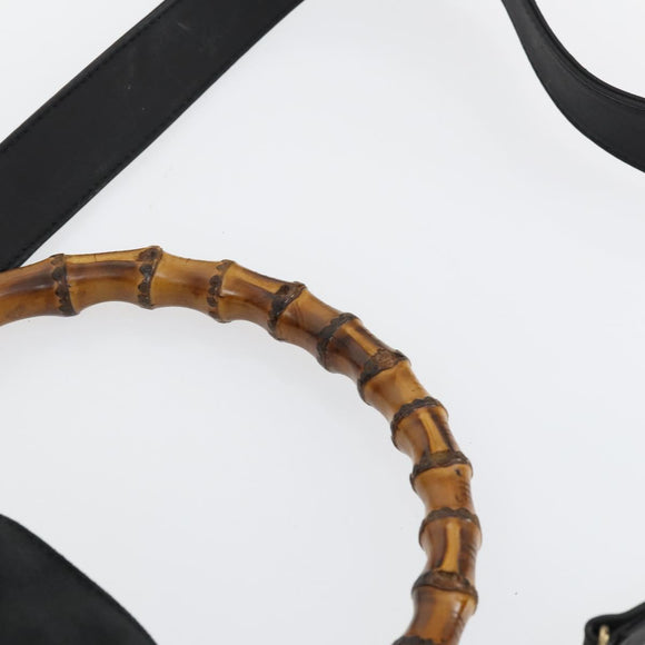 GUCCI Bamboo Hand Bag Suede 2way Gold Black 001 123 1577 Auth SW2081