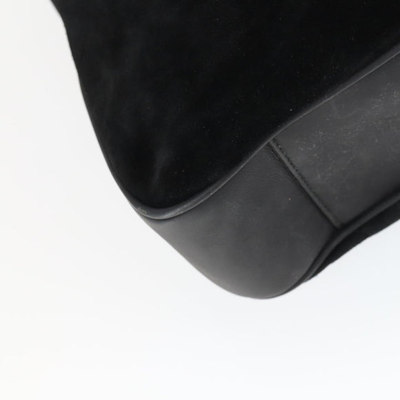 GUCCI Bamboo Hand Bag Suede 2way Gold Black 001 123 1577 Auth SW2081