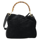 GUCCI Bamboo Hand Bag Suede 2way Gold Black 001 123 1577 Auth SW2081-2