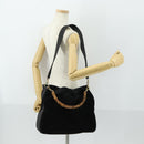 GUCCI Bamboo Hand Bag Suede 2way Gold Black 001 123 1577 Auth SW2081-23
