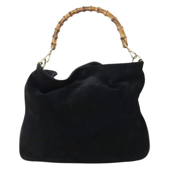 GUCCI Bamboo Hand Bag Suede 2way Gold Black 001 123 1577 Auth SW2081