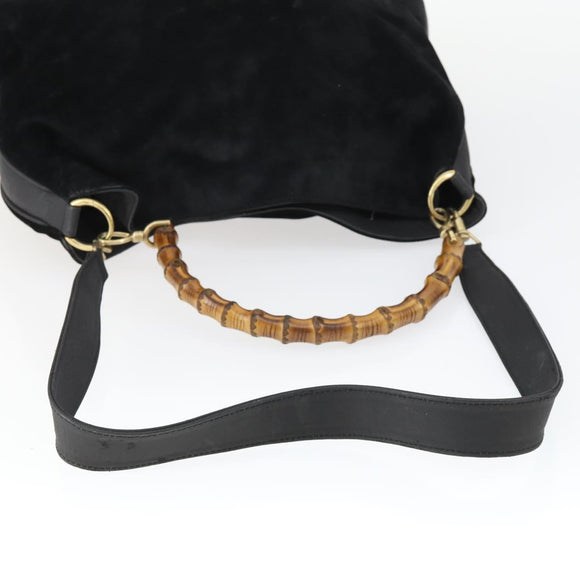 GUCCI Bamboo Hand Bag Suede 2way Gold Black 001 123 1577 Auth SW2081