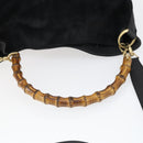 GUCCI Bamboo Hand Bag Suede 2way Gold Black 001 123 1577 Auth SW2081-9