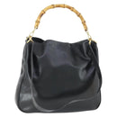 GUCCI Bamboo Shoulder Bag Leather 2way Black Gold 001 0166 1577 Auth SW2082-1