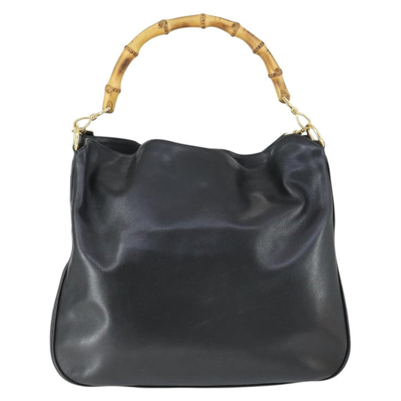 GUCCI Bamboo Shoulder Bag Leather 2way Black Gold 001 0166 1577 Auth SW2082