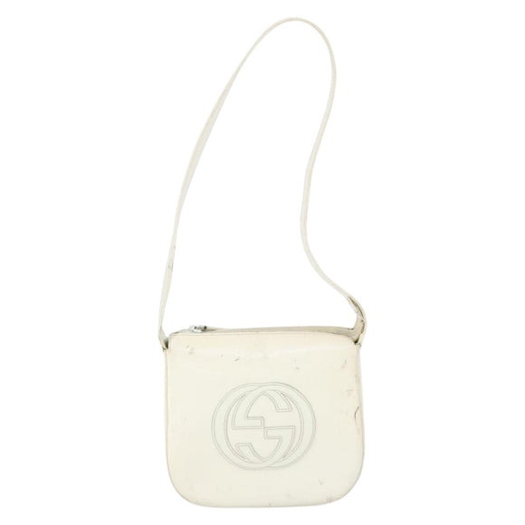 GUCCI Shoulder Bag Patent leather White Silver 007 3184 0250 Auth SW2084
