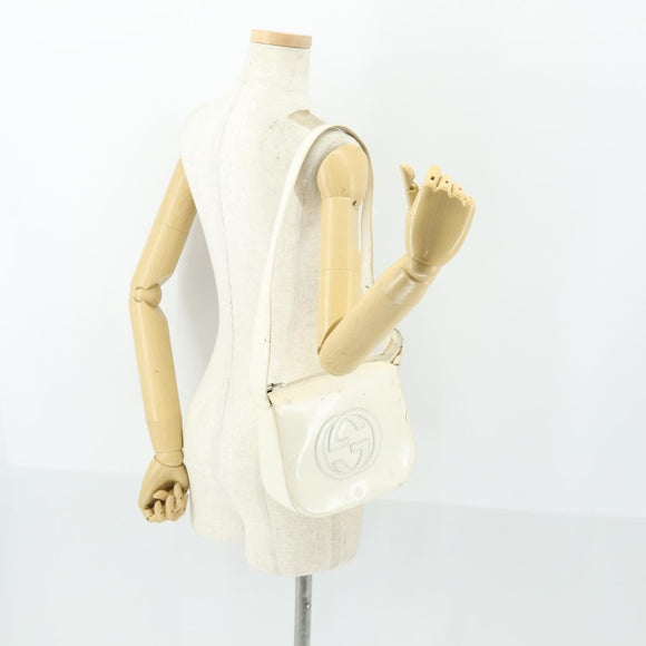 GUCCI Shoulder Bag Patent leather White Silver 007 3184 0250 Auth SW2084