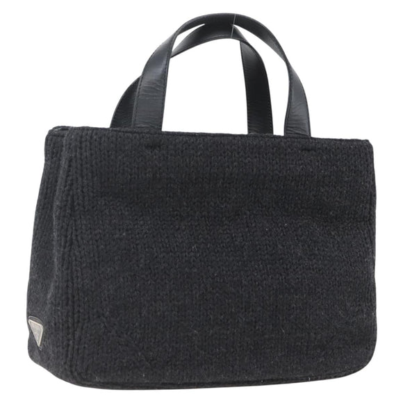 PRADA Hand Bag Wool Black Auth SW2085