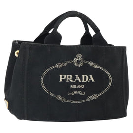 PRADA Canapa PM Hand Bag Canvas Black Auth SW2086