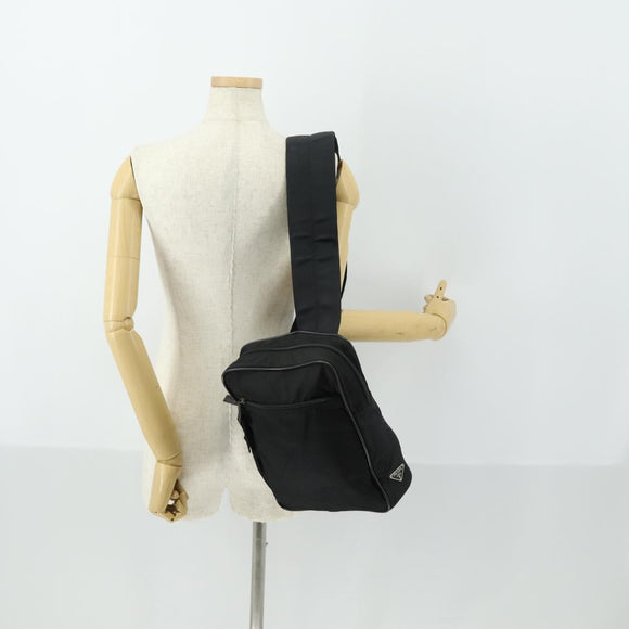 PRADA Shoulder Bag Nylon Black Silver Auth SW2087