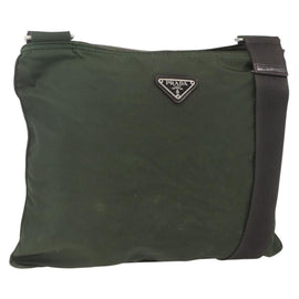 PRADA Shoulder Bag Nylon Khaki Silver Auth SW2089