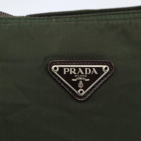 PRADA Shoulder Bag Nylon Khaki Silver Auth SW2089