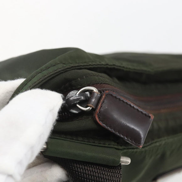 PRADA Shoulder Bag Nylon Khaki Silver Auth SW2089