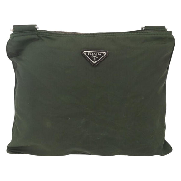 PRADA Shoulder Bag Nylon Khaki Silver Auth SW2089