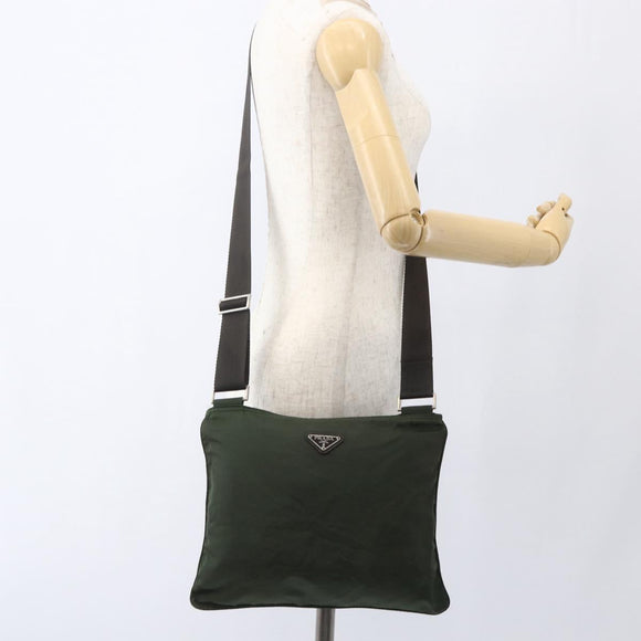 PRADA Shoulder Bag Nylon Khaki Silver Auth SW2089