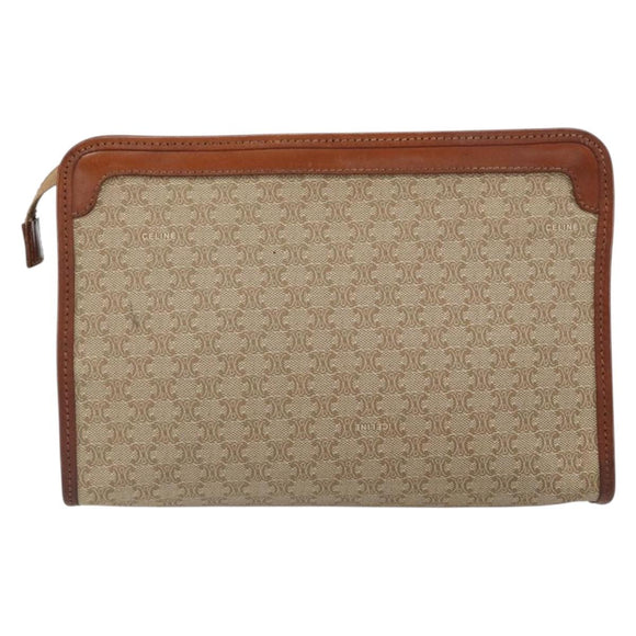 CELINE Macadam Canvas Clutch Bag PVC Beige Gold Auth SW2093