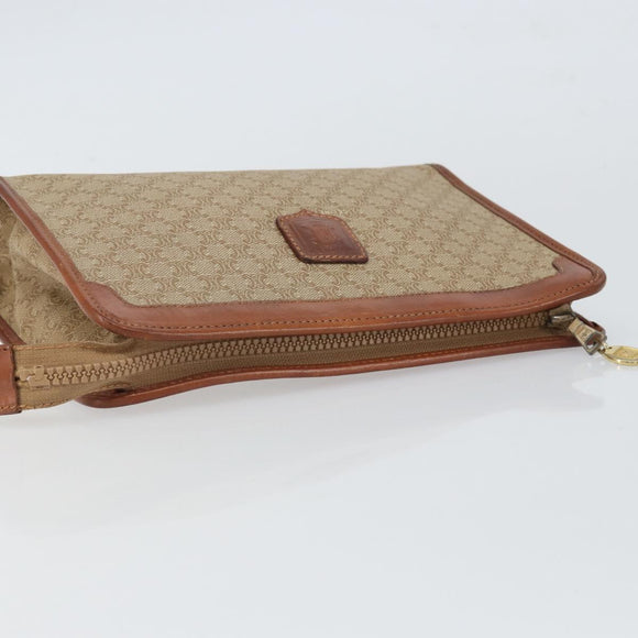 CELINE Macadam Canvas Clutch Bag PVC Beige Gold Auth SW2093