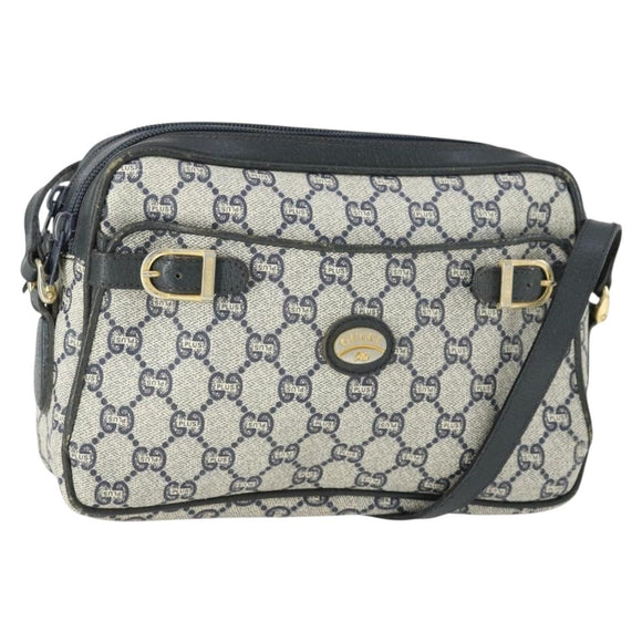GUCCI GG Plus Supreme Shoulder Bag PVC Navy Gold Auth SW2094
