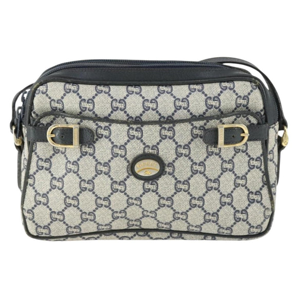 GUCCI GG Plus Supreme Shoulder Bag PVC Navy Gold Auth SW2094