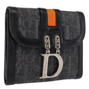 Christian Dior Trotter Canvas Trifold Wallet Black Silver Auth SW2098-1