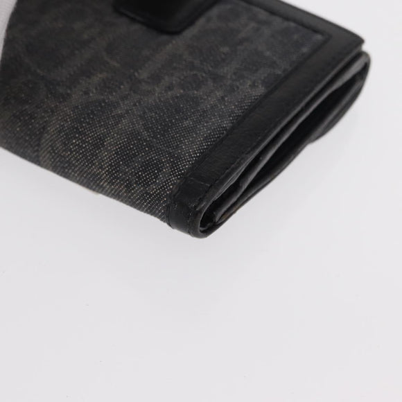 Christian Dior Trotter Canvas Trifold Wallet Black Silver Auth SW2098
